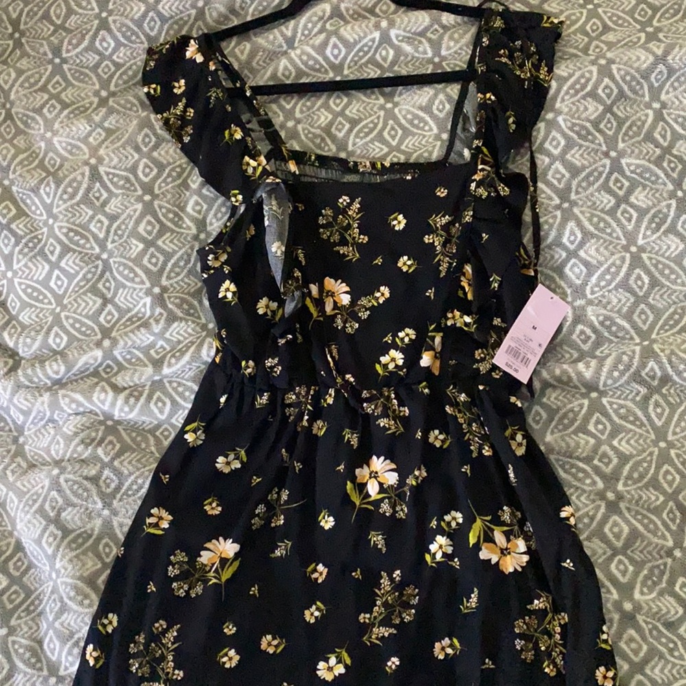 Black flower print dress